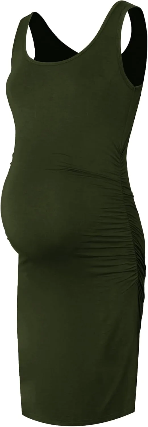 Smallshow Women's Maternity Dress Summer Ruched Pregnancy Tank Dress Clothes