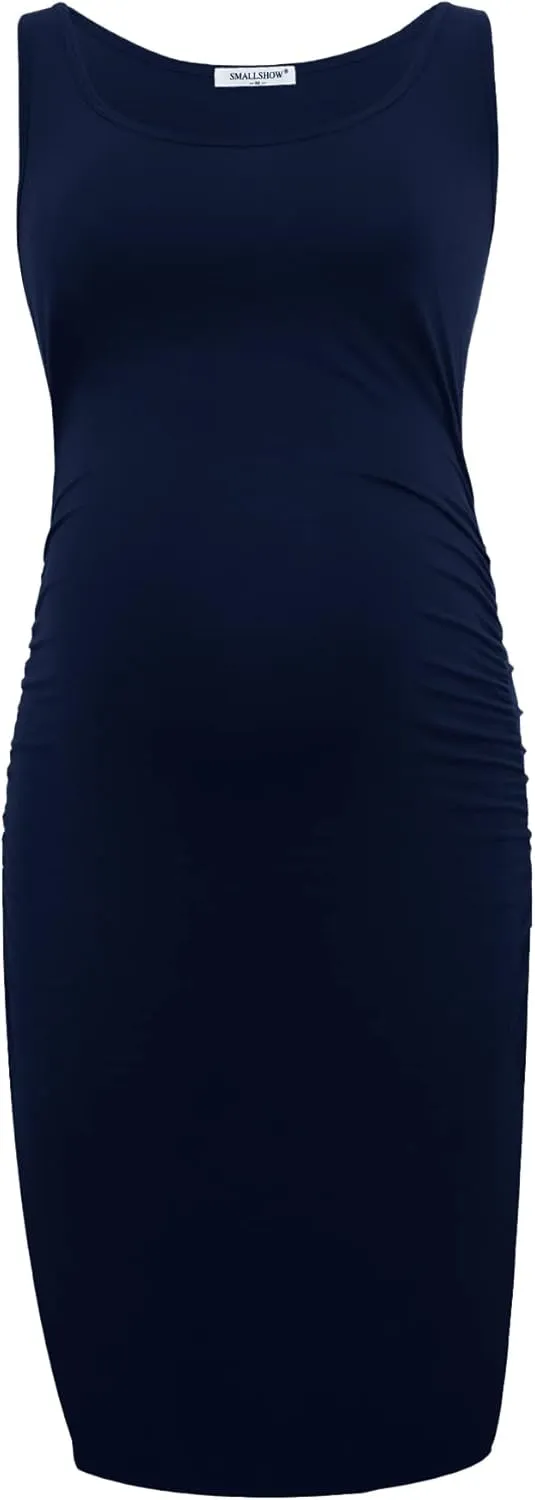 Smallshow Women's Maternity Dress Summer Ruched Pregnancy Tank Dress Clothes