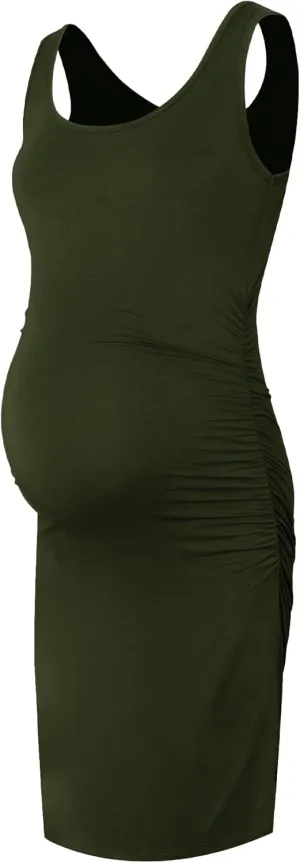 Smallshow Women's Maternity Dress Summer Ruched Pregnancy Tank Dress Clothes