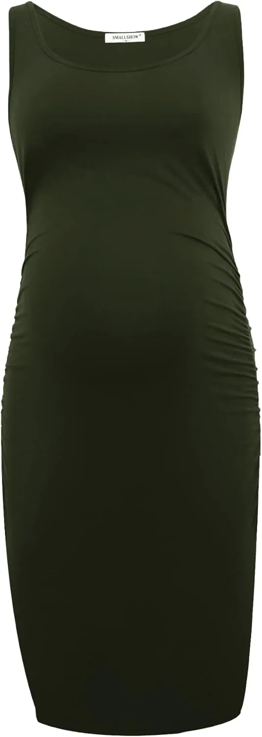 Smallshow Women's Maternity Dress Summer Ruched Pregnancy Tank Dress Clothes