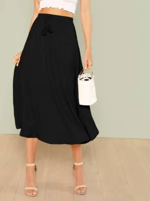 Tassel Drawstring Waist Solid Skirt