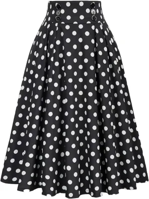 Vintage Plaid Skirt for Women High Waisted Midi A-line Skirts Pleated Skirt with Pockets Tartan Maxi Skirts