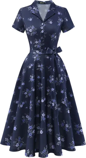 Wedtrend Women's Vintage Tea Dress, Short Sleeve Cocktail Party Dress Work Church Casual Dress