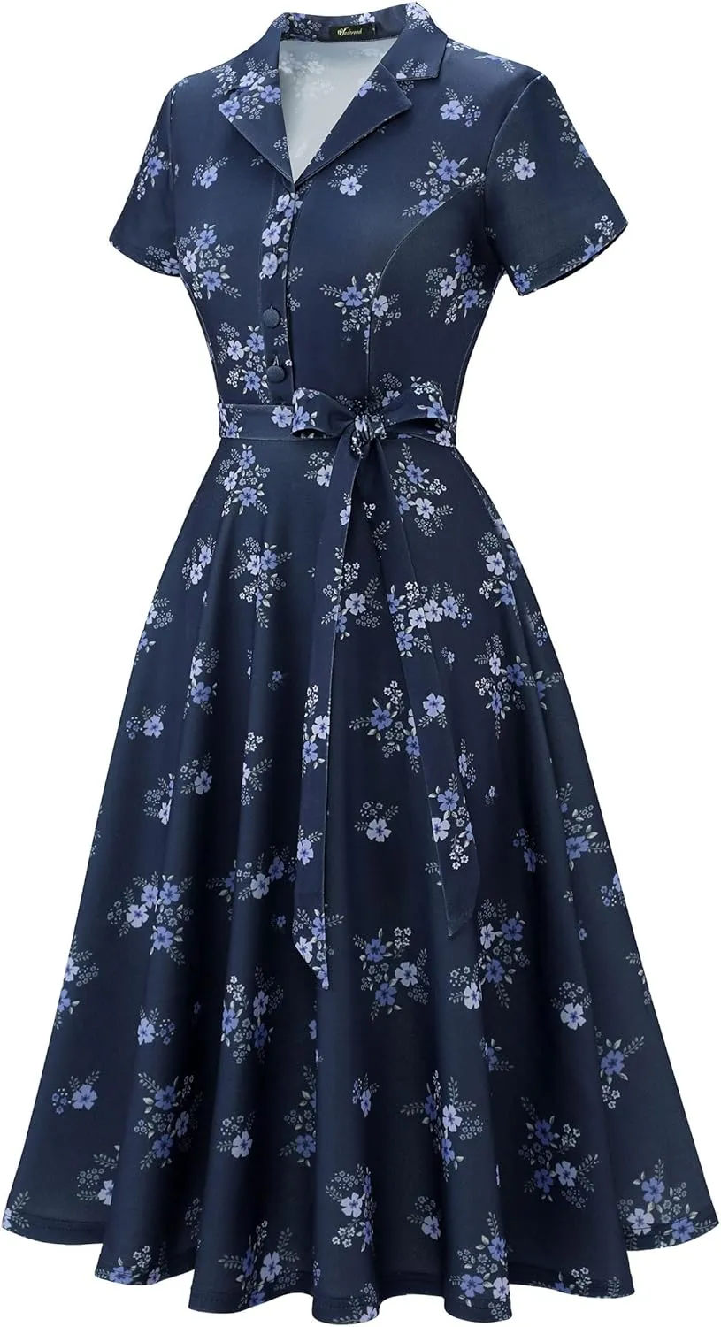 Wedtrend Women's Vintage Tea Dress, Short Sleeve Cocktail Party Dress Work Church Casual Dress