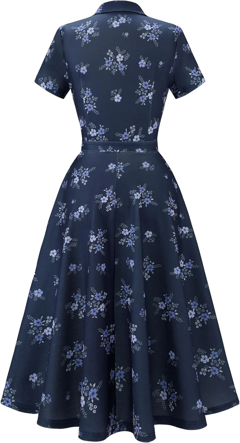 Wedtrend Women's Vintage Tea Dress, Short Sleeve Cocktail Party Dress Work Church Casual Dress