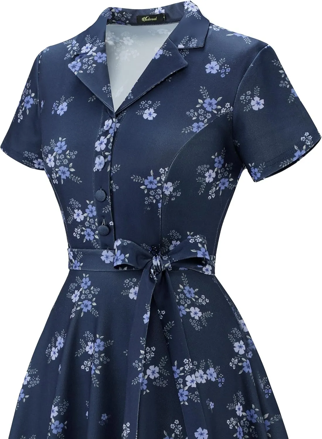 Wedtrend Women's Vintage Tea Dress, Short Sleeve Cocktail Party Dress Work Church Casual Dress