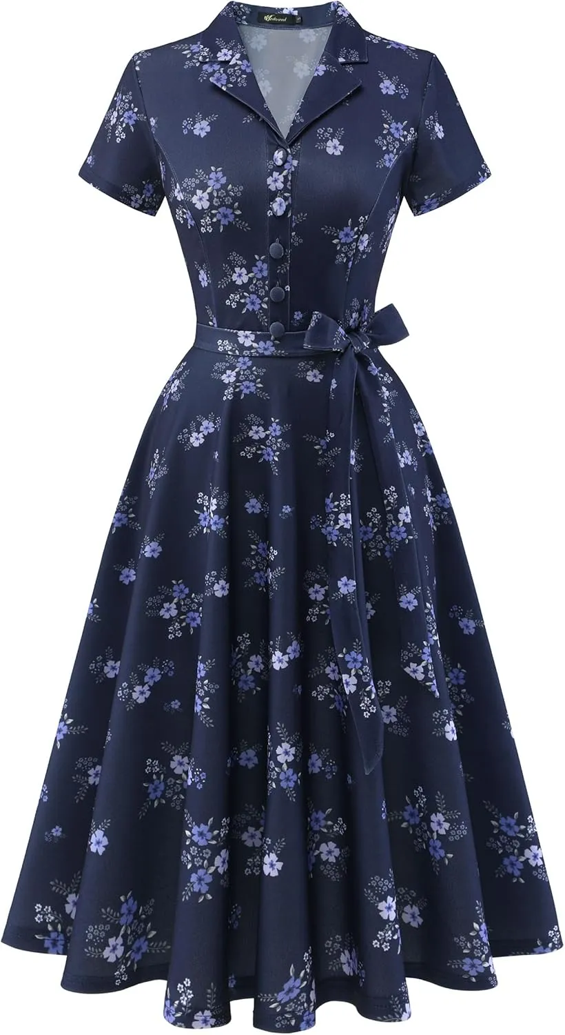 Wedtrend Women's Vintage Tea Dress, Short Sleeve Cocktail Party Dress Work Church Casual Dress