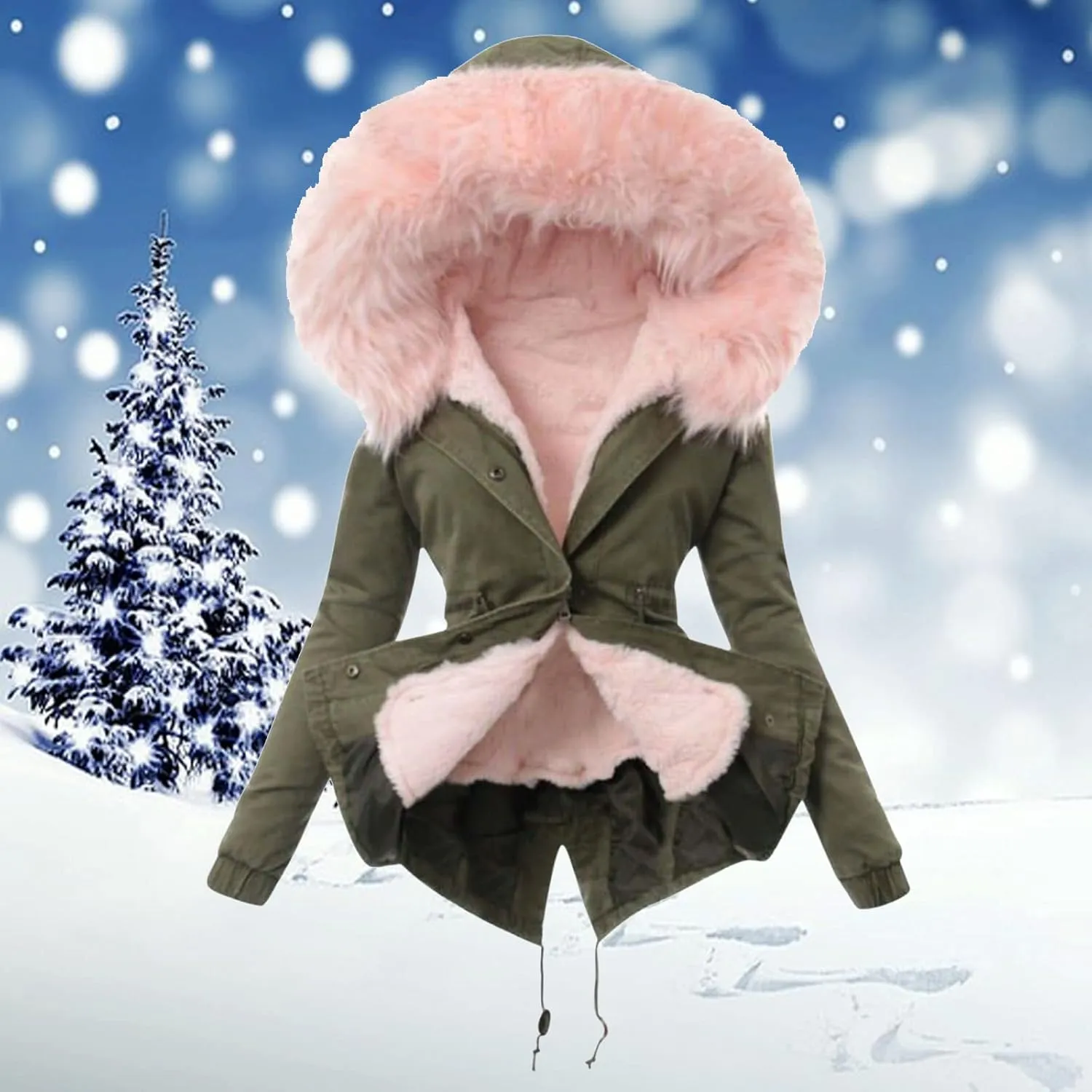 Winter Coats for Women Thicken Puffer Overcoat Warm Cold Weather Parka Jacket Plush Outwear with Removable Fur Trim