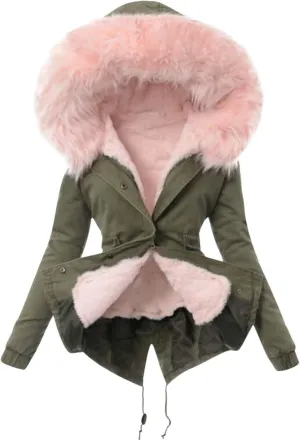Winter Coats for Women Thicken Puffer Overcoat Warm Cold Weather Parka Jacket Plush Outwear with Removable Fur Trim