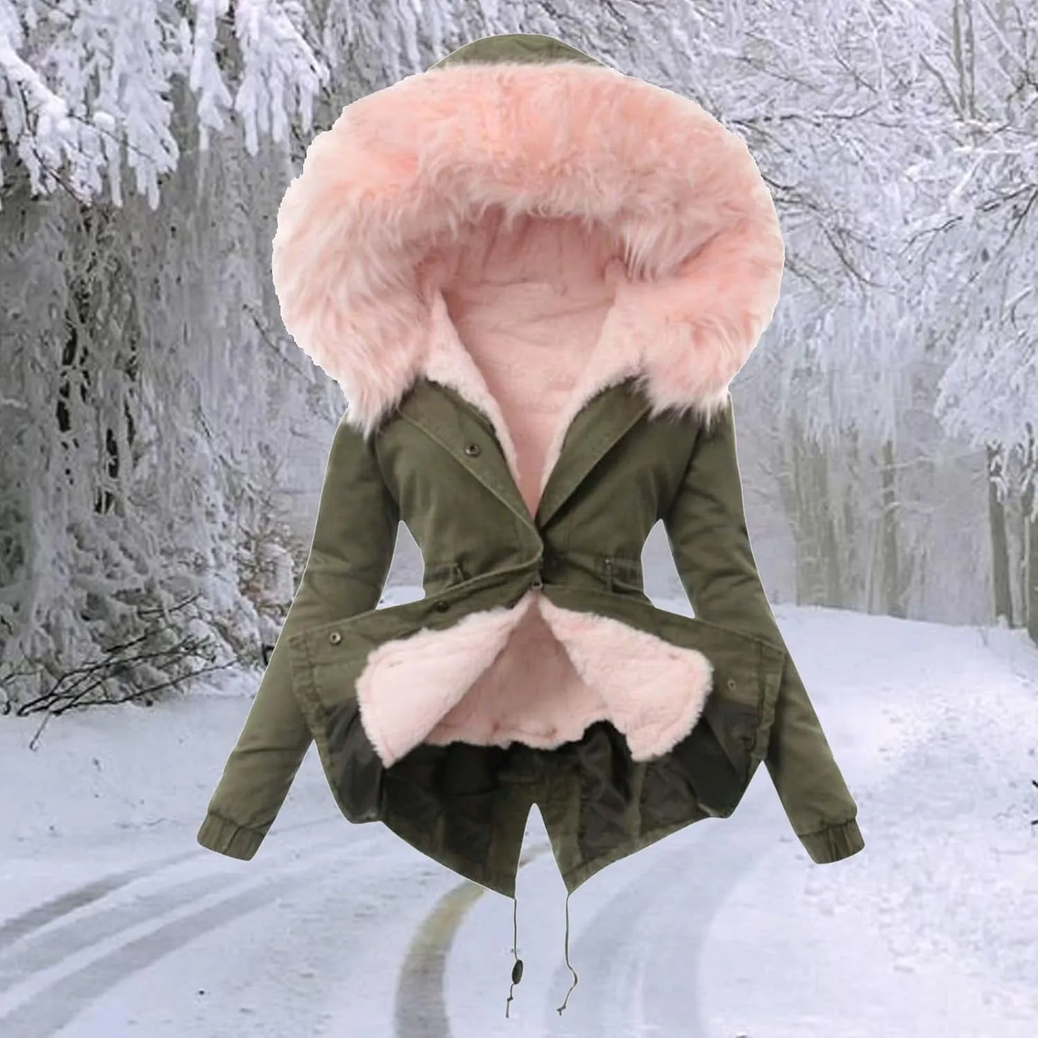 Winter Coats for Women Thicken Puffer Overcoat Warm Cold Weather Parka Jacket Plush Outwear with Removable Fur Trim
