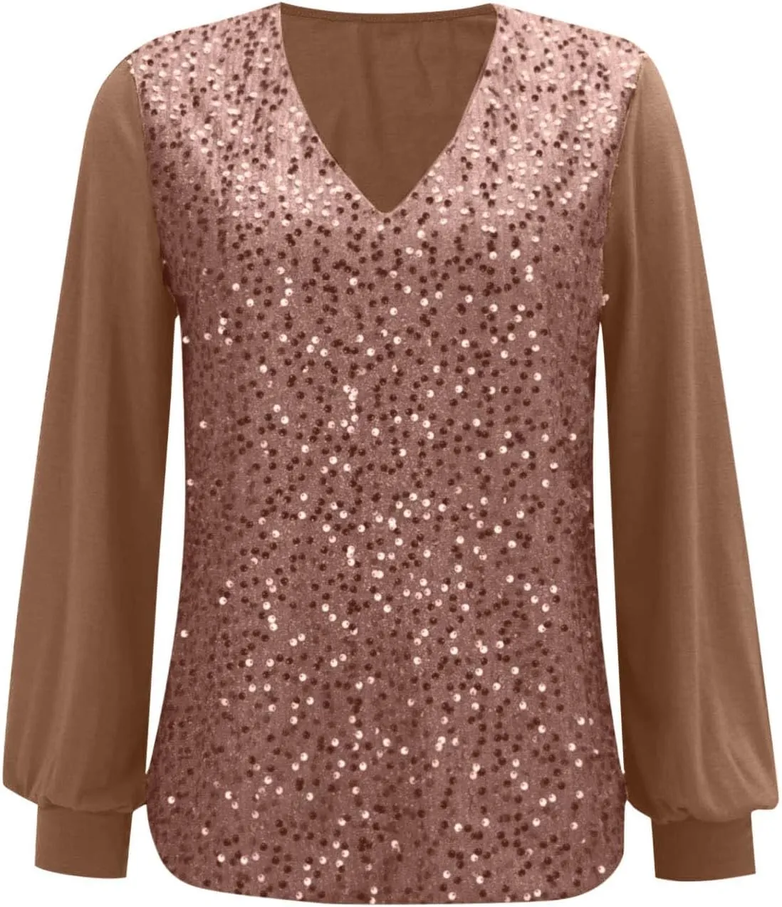 Women's Sequin Tops Sheer Long Sleeve Glitter Sparkly Party Blouse Velvet V-Neck Dressy Tops for Evening Party