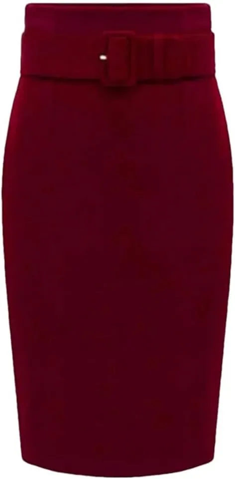 Women's Vintage Knee Length Pencil Skirt High Waist A-Line Long Skirts