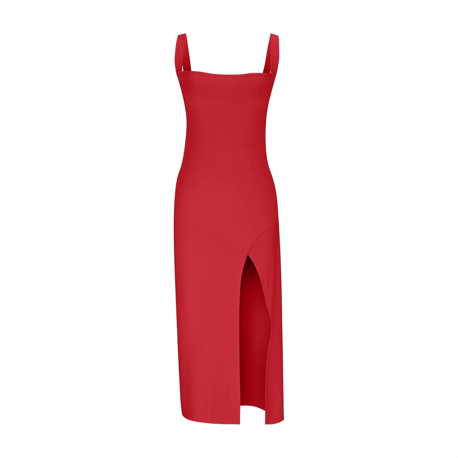 Xiaojmake Square Neck Bodycon Long Dress Sleeveless High Slit Cocktail Party Dresses Casual Summer Beach Vacation Dress 2025